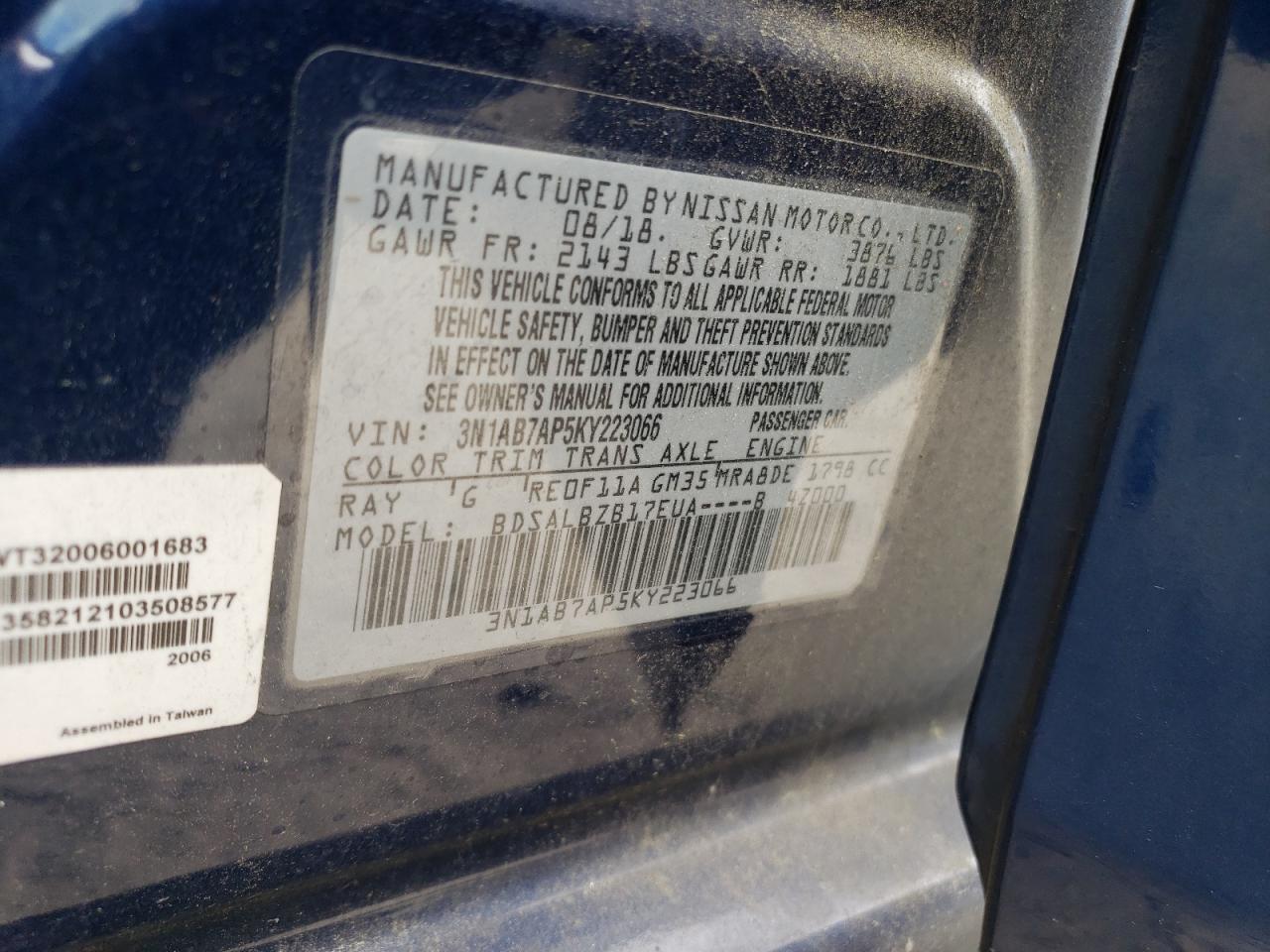 3N1AB7AP5KY223066 2019 Nissan Sentra S