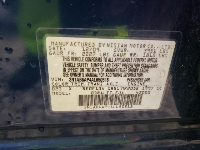 2010 Nissan Sentra 2.0 VIN: 3N1AB6AP4AL650518 Lot: 58623884