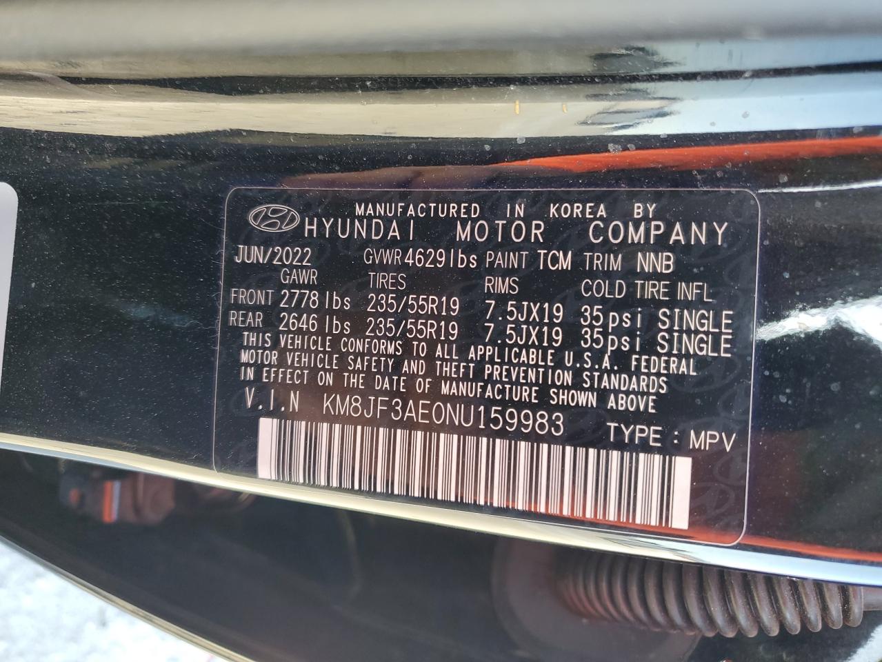 KM8JF3AE0NU159983 2022 Hyundai Tucson N Line