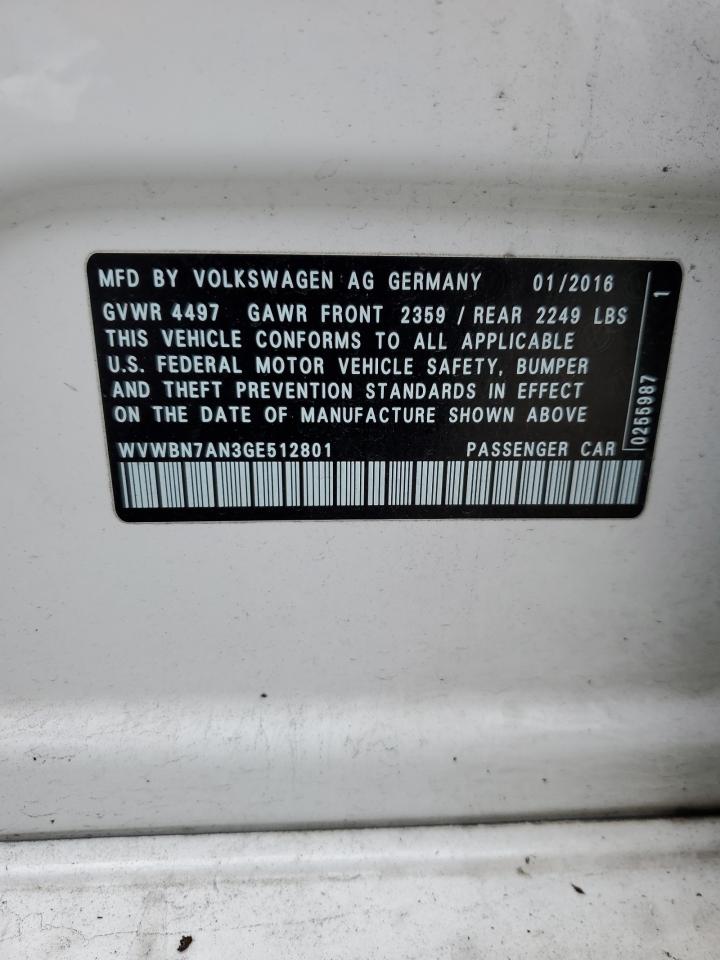 WVWBN7AN3GE512801 2016 Volkswagen Cc Base