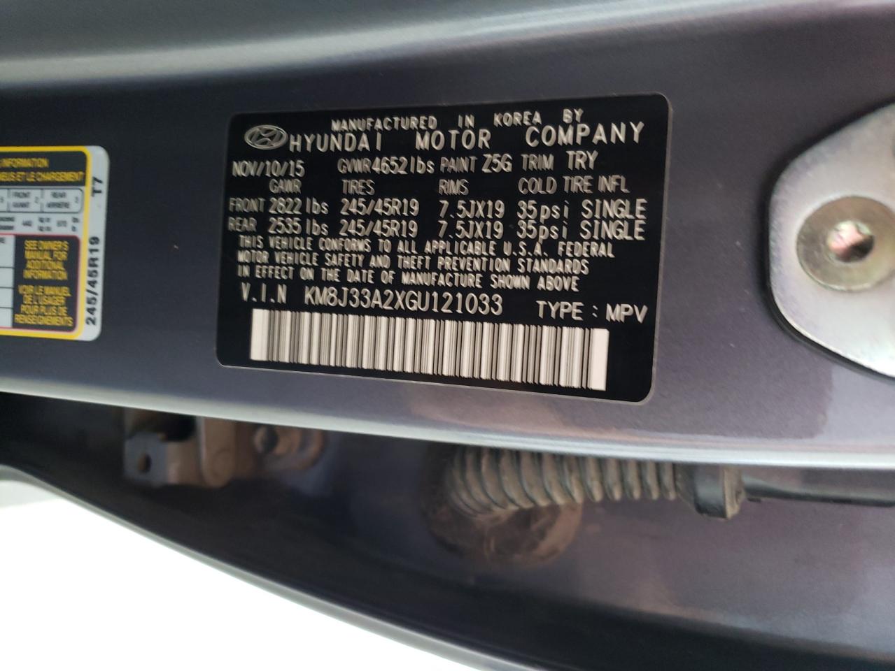 KM8J33A2XGU121033 2016 Hyundai Tucson Limited