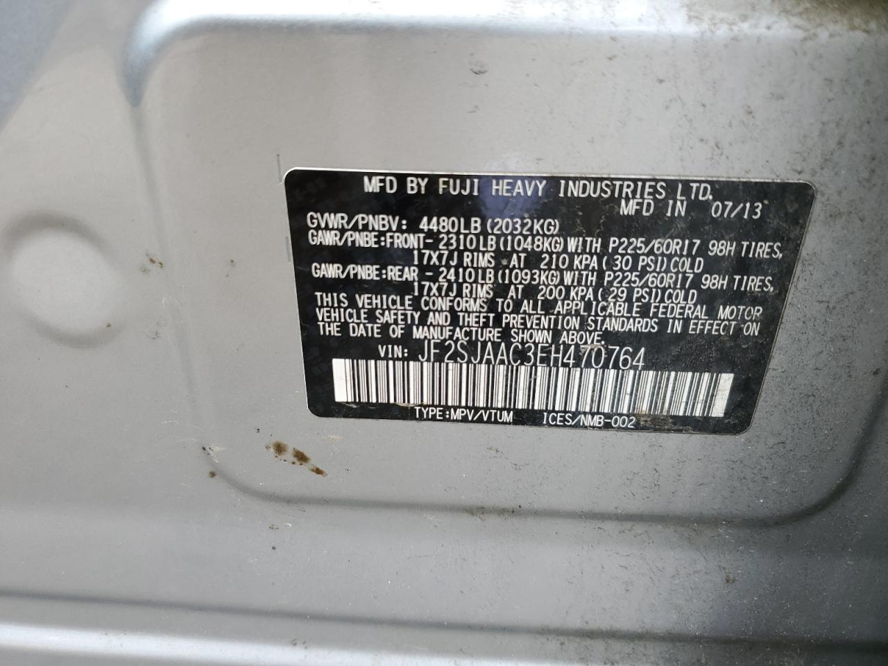 JF2SJAAC3EH470764 2014 Subaru Forester 2.5I