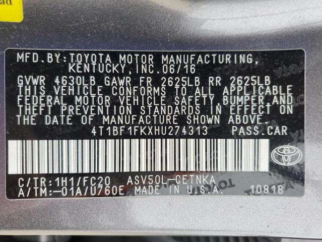 VIN 4T1BF1FKXHU274313 2017 Toyota Camry, LE no.12