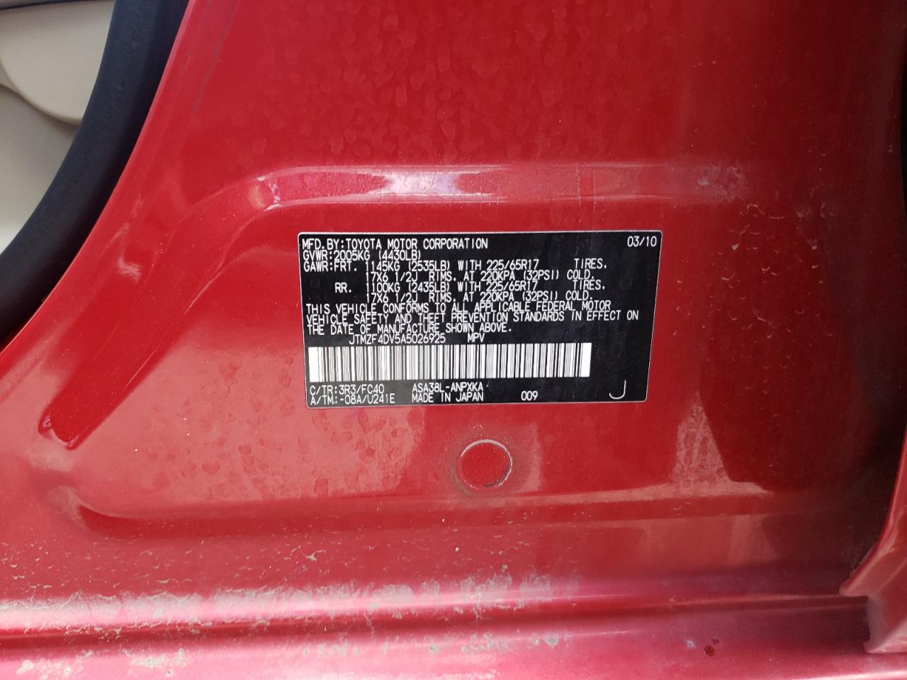 JTMZF4DV5A5026925 2010 Toyota Rav4