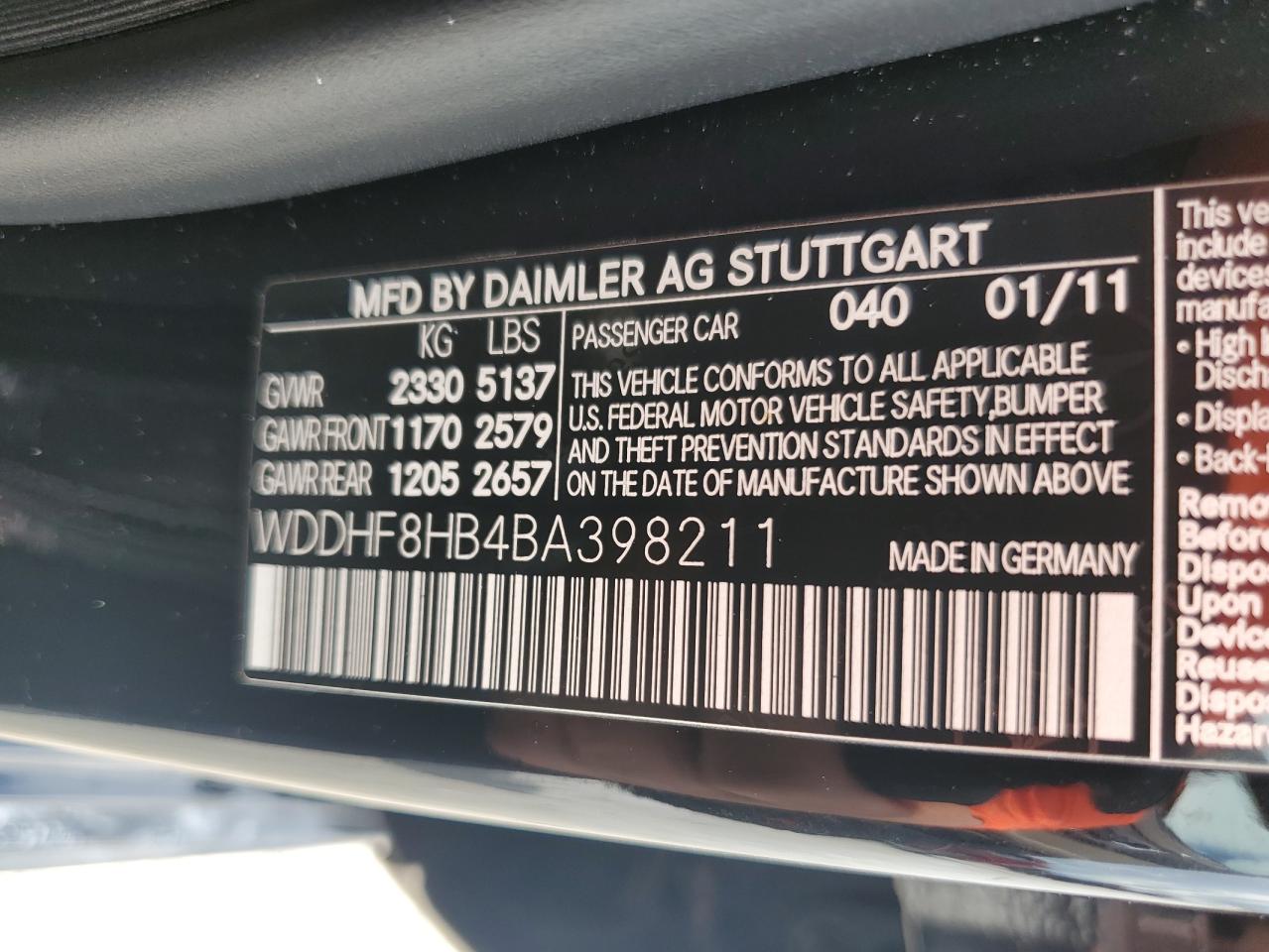 WDDHF8HB4BA398211 2011 Mercedes-Benz E 350 4Matic