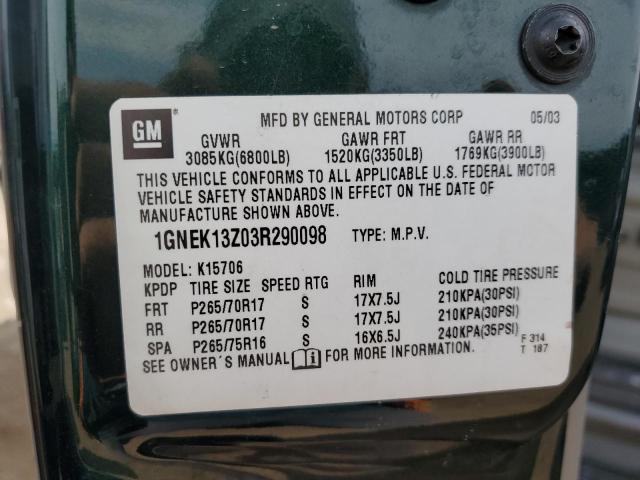 2003 Chevrolet Tahoe K1500 VIN: 1GNEK13Z03R290098 Lot: 60905174