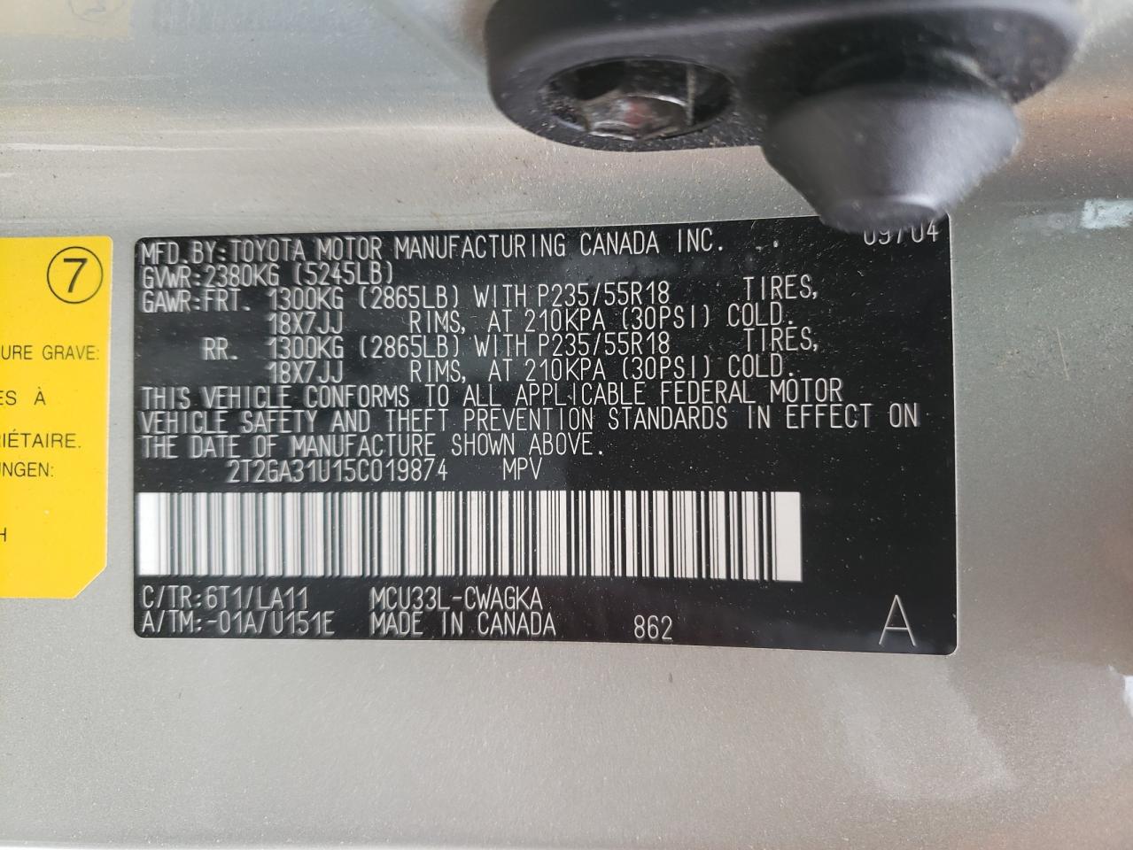 2T2GA31U15C019874 2005 Lexus Rx 330