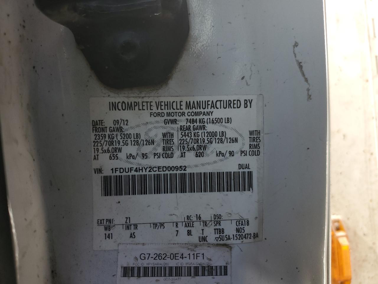 1FDUF4HY2CED00952 2012 Ford F450 Super Duty