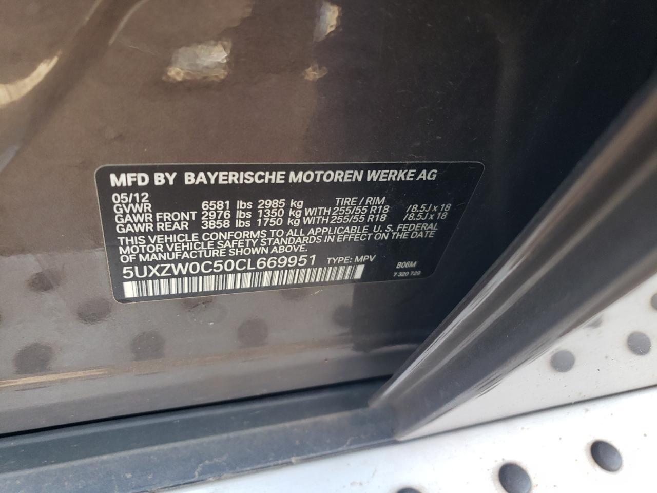 5UXZW0C50CL669951 2012 BMW X5 xDrive35D