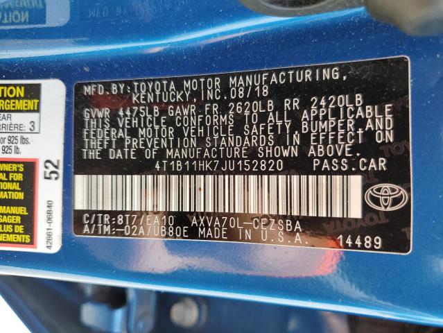 4T1B11HK7JU152820 2018 TOYOTA CAMRY - Image 12