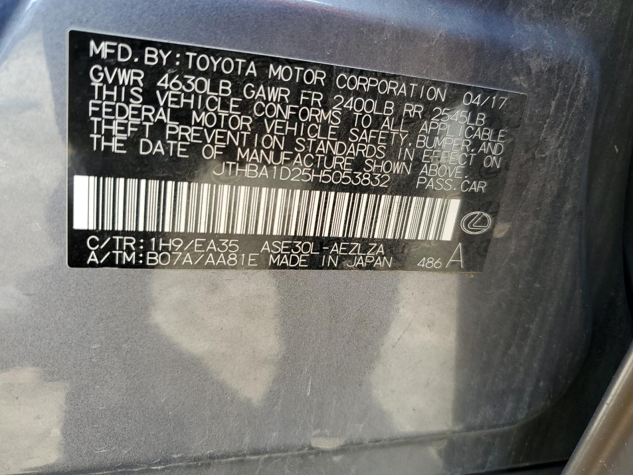 JTHBA1D25H5053832 2017 Lexus Is 200T