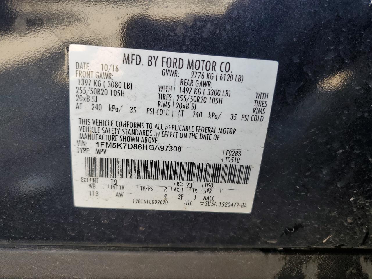 1FM5K7D86HGA97308 2017 Ford Explorer Xlt