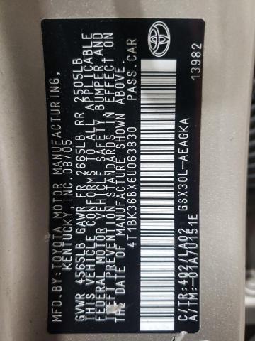 2006 Toyota Avalon Xl VIN: 4T1BK36BX6U063830 Lot: 59340784