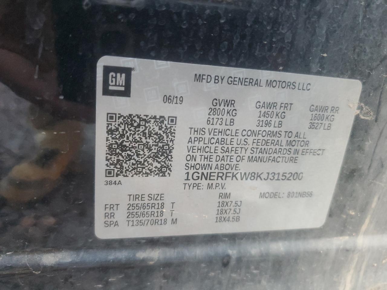 1GNERFKW8KJ315200 2019 Chevrolet Traverse Ls