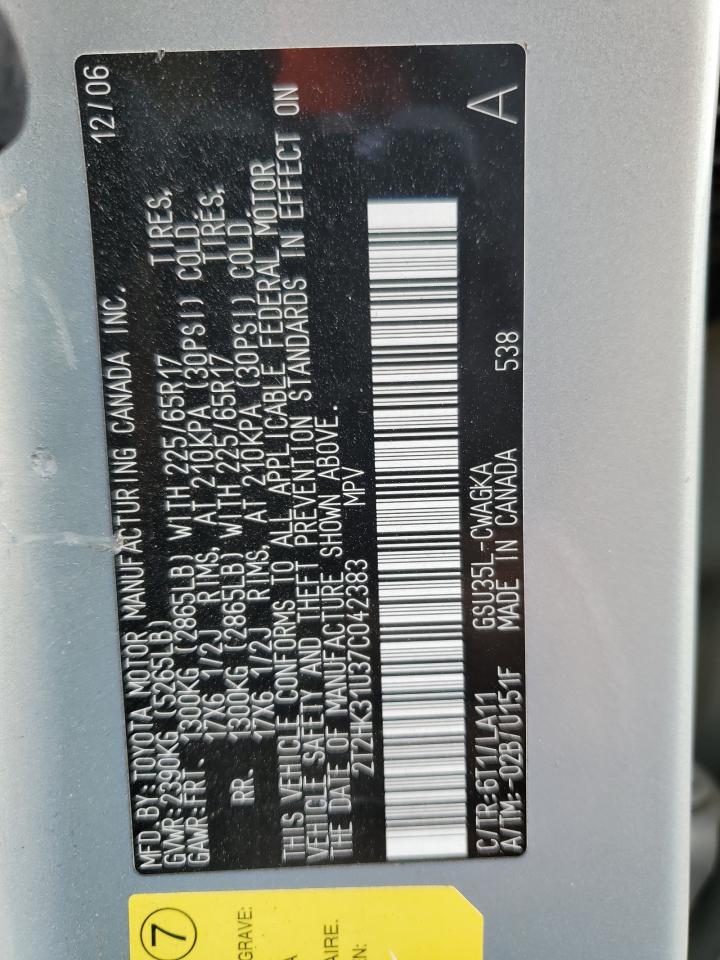 2T2HK31U37C042383 2007 Lexus Rx 350