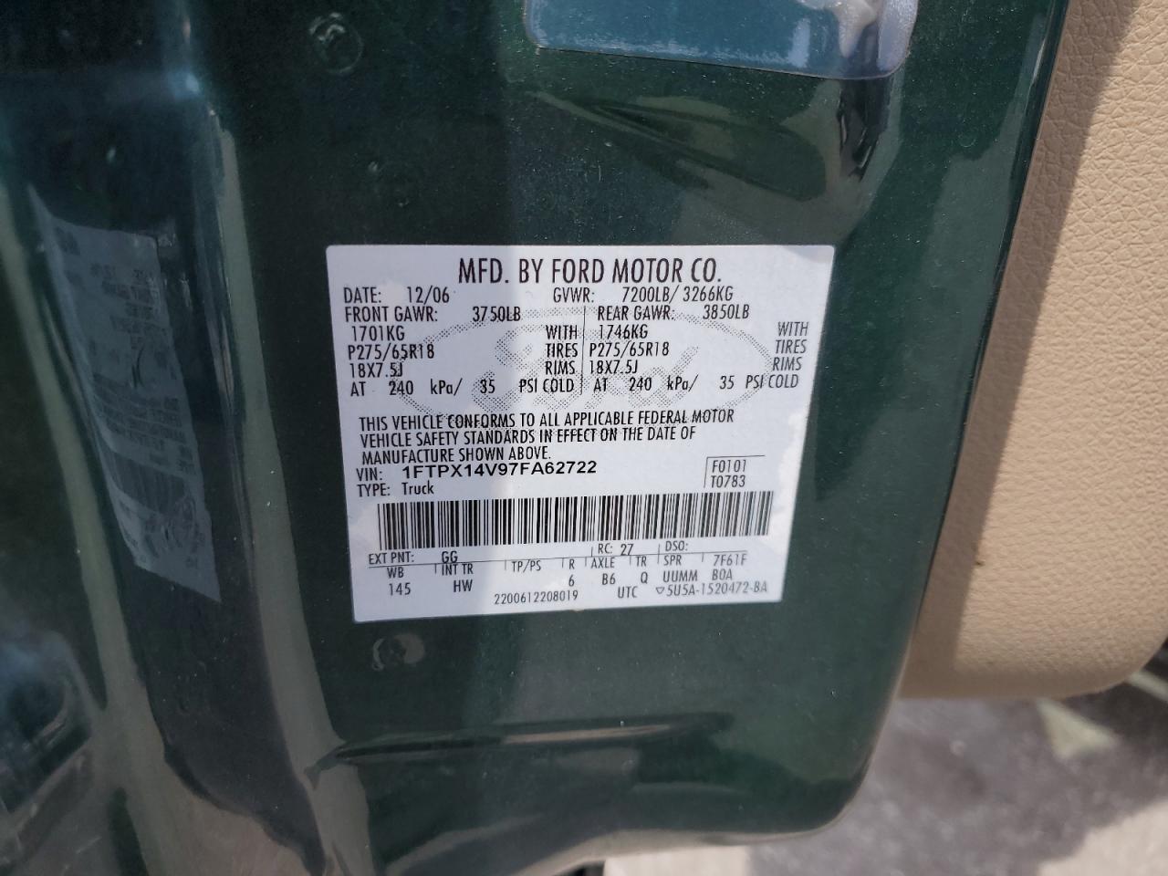 1FTPX14V97FA62722 2007 Ford F150