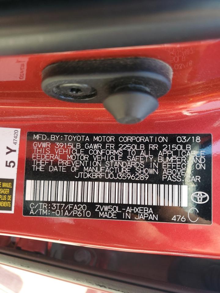 JTDKBRFU0J3596289 2018 Toyota Prius