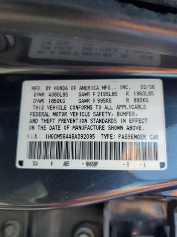 2006 Honda Accord Lx VIN: 1HGCM56446A092095 Lot: 58657964