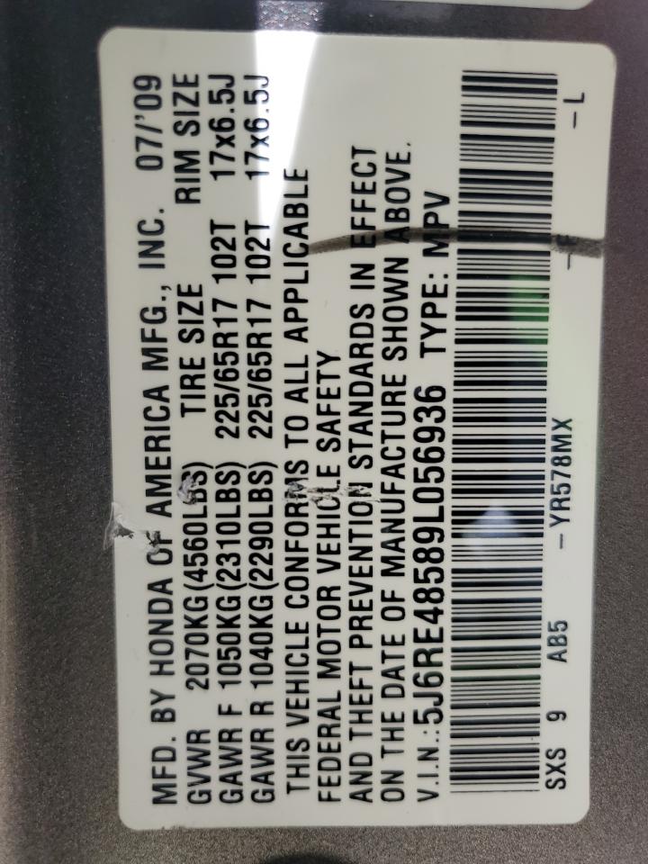 5J6RE48589L056936 2009 Honda Cr-V Ex