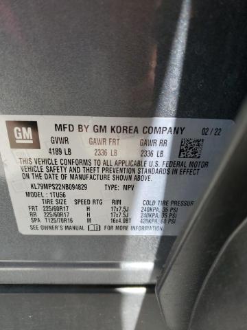 2022 Chevrolet Trailblazer Lt VIN: KL79MPS22NB094829 Lot: 56338884