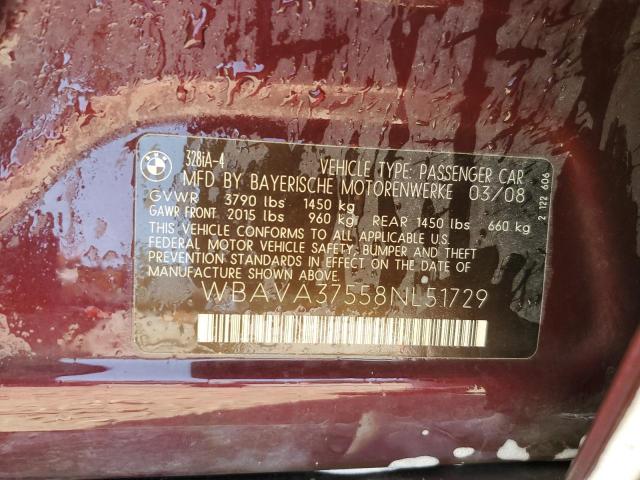 2008 BMW 328 I VIN: WBAVA37558NL51729 Lot: 57770914