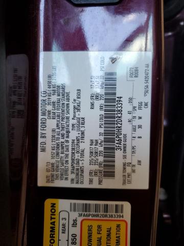 2013 Ford Fusion Se VIN: 3FA6P0HR2DR383394 Lot: 59269894