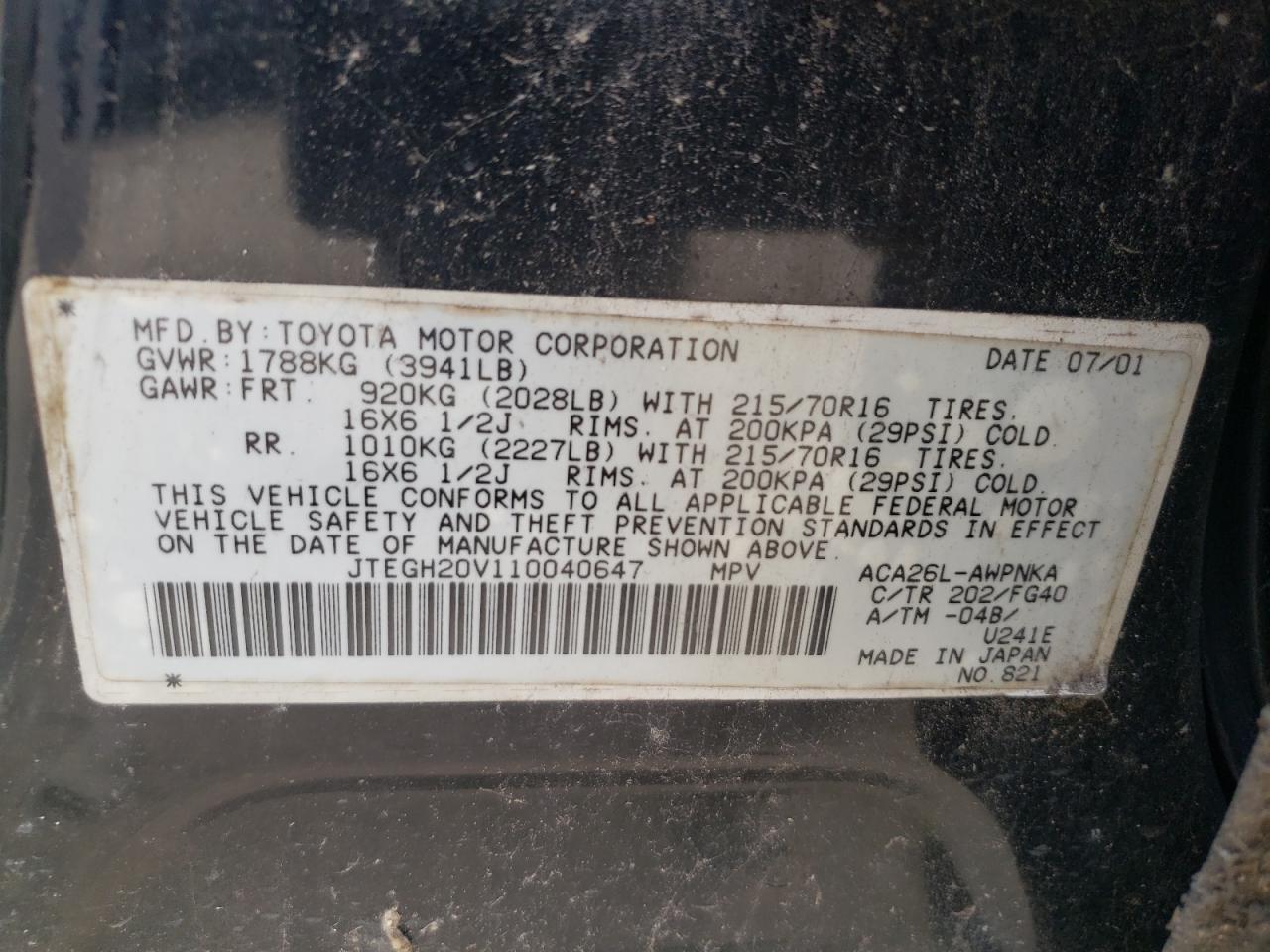 JTEGH20V110040647 2001 Toyota Rav4