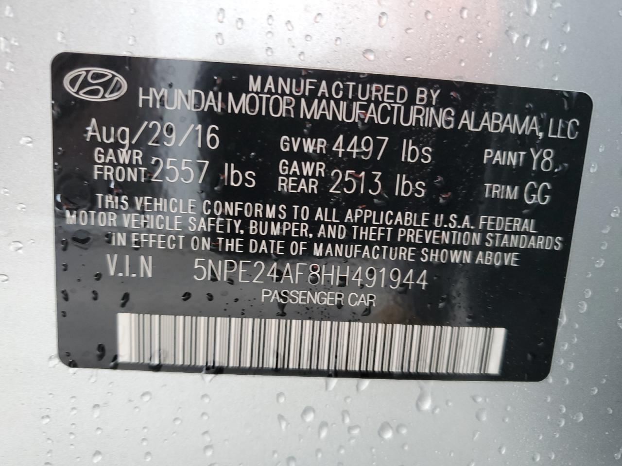 5NPE24AF8HH491944 2017 Hyundai Sonata Se