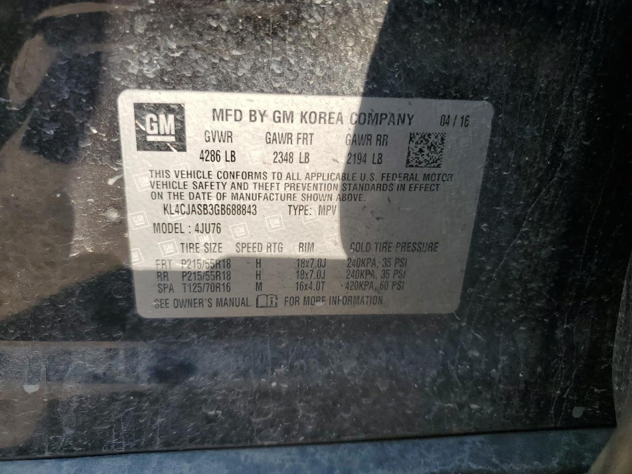 KL4CJASB3GB688843 2016 Buick Encore