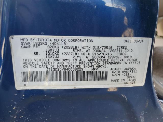 2004 Toyota Rav4 VIN: JTEGD20V640038229 Lot: 59312274