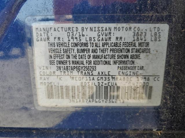 2016 Nissan Sentra S VIN: 3N1AB7AP6GY256293 Lot: 56938704