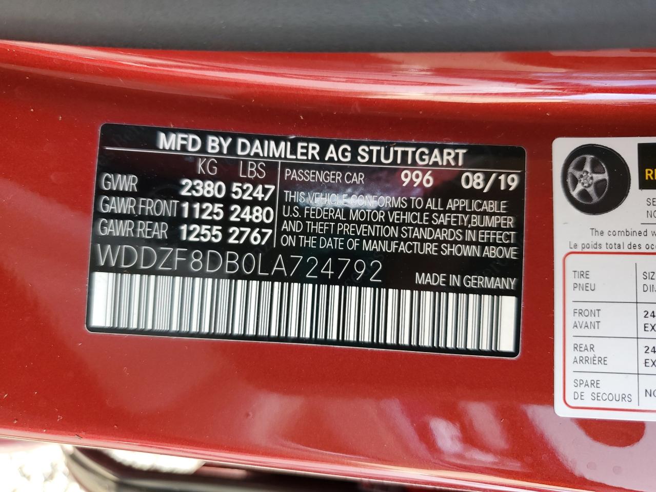WDDZF8DB0LA724792 2020 Mercedes-Benz E 350