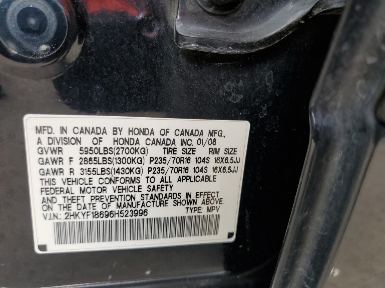 2HKYF18696H523996 2006 Honda Pilot Ex