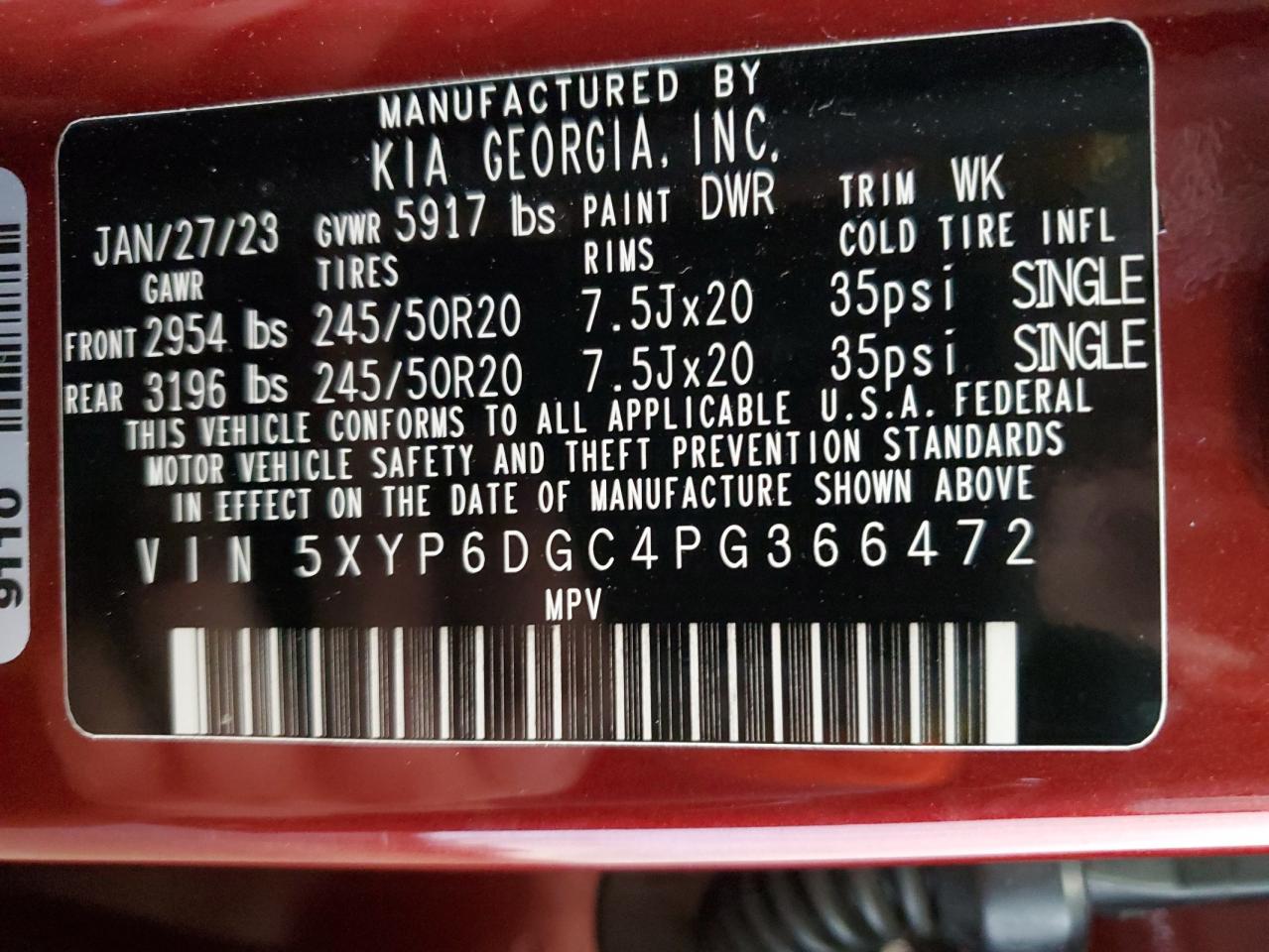 5XYP6DGC4PG366472 2023 Kia Telluride S