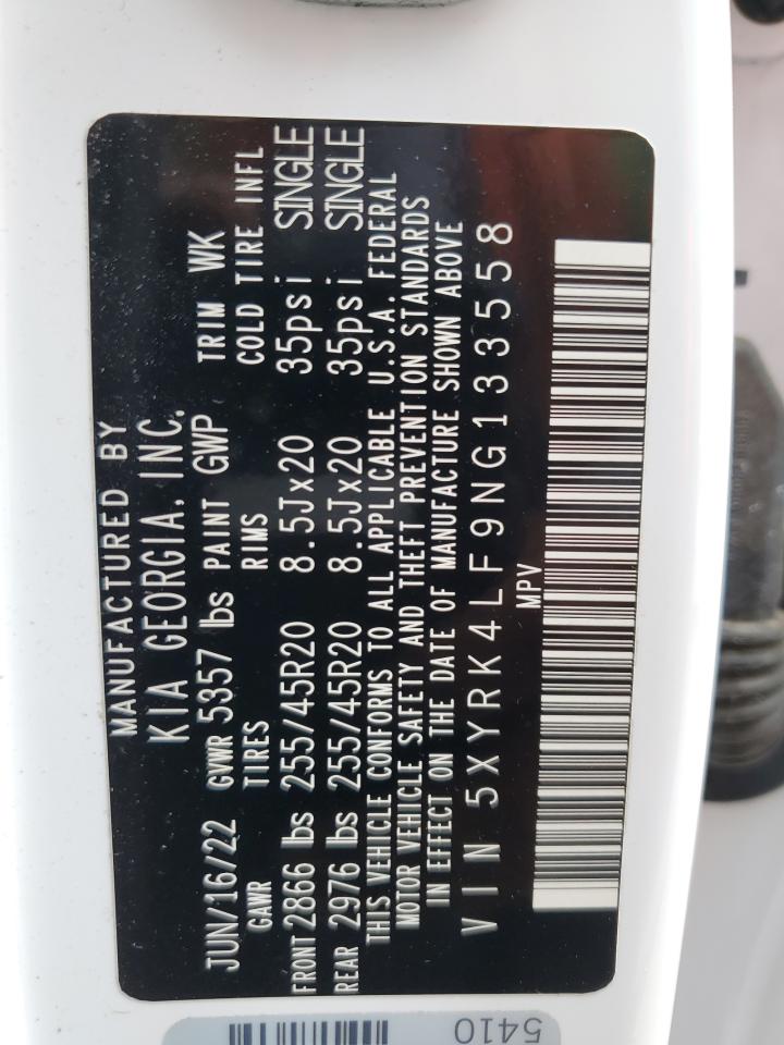 5XYRK4LF9NG133558 2022 Kia Sorento Sx