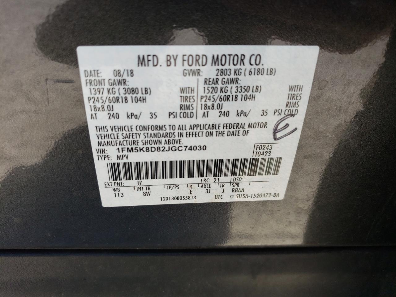 1FM5K8D82JGC74030 2018 Ford Explorer Xlt