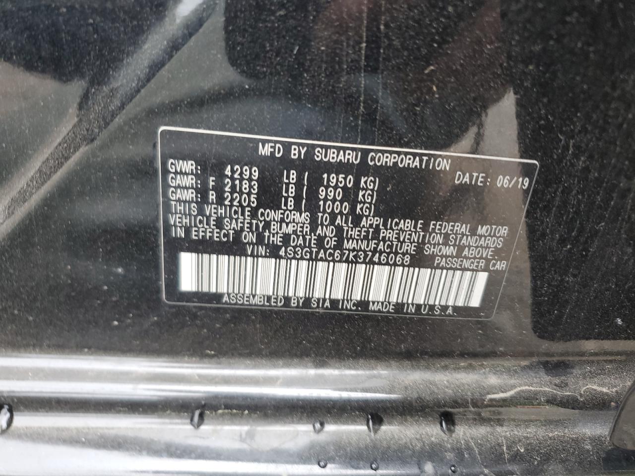 4S3GTAC67K3746068 2019 Subaru Impreza Premium