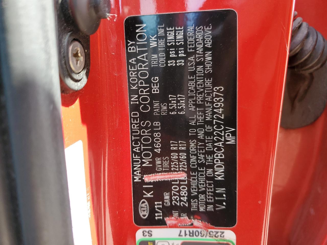 KNDPBCA22C7249373 2012 Kia Sportage Lx