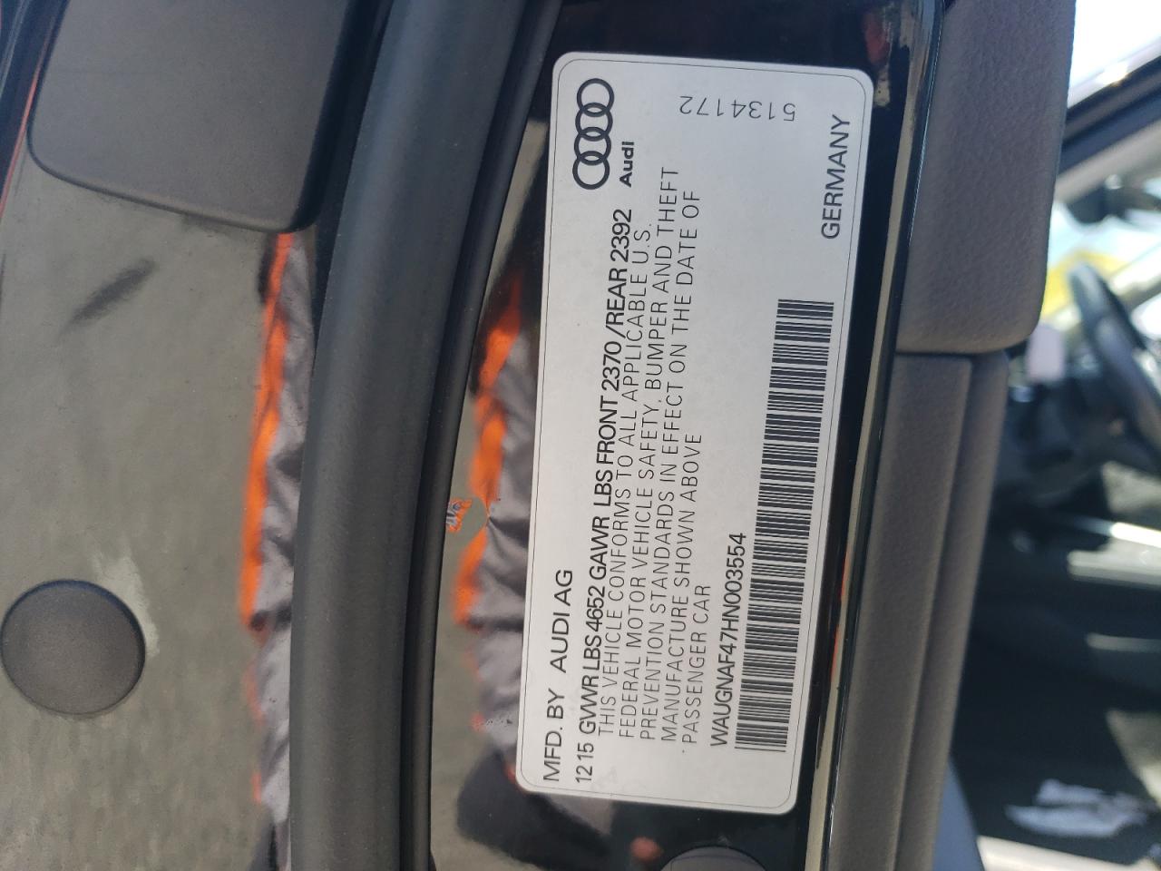 WAUGNAF47HN003554 2017 Audi A4 Premium