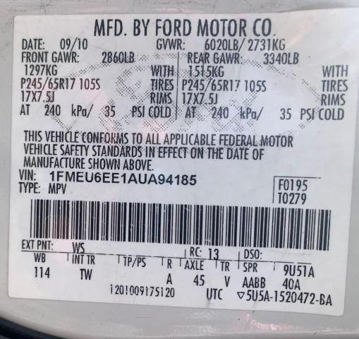 2010 Ford Explorer Eddie Bauer VIN: 1FMEU6EE1AUA94185 Lot: 57583944