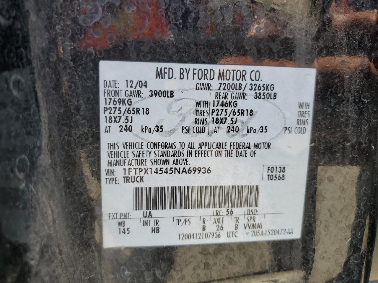 1FTPX14545NA69936 2005 Ford F150