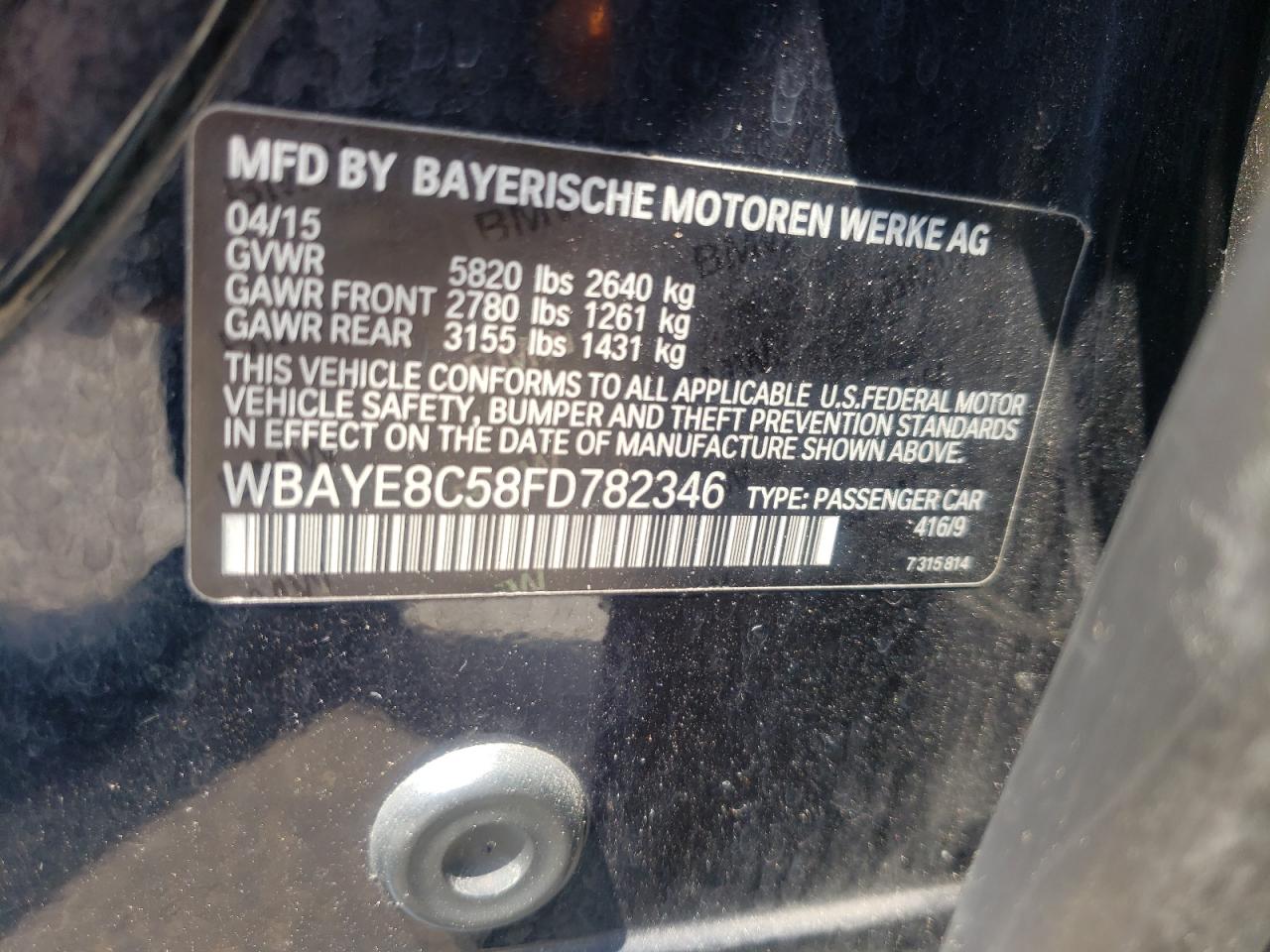 WBAYE8C58FD782346 2015 BMW 750 Li
