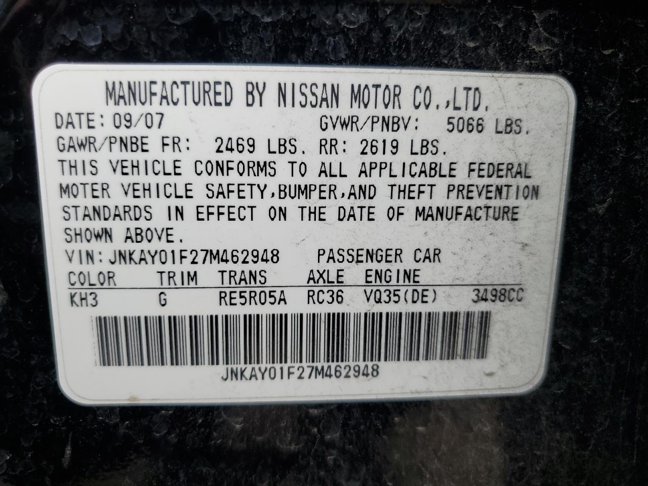 JNKAY01F27M462948 2007 Infiniti M35 Base