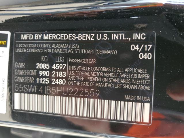2017 Mercedes-Benz C 300 VIN: 55SWF4JB5HU222559 Lot: 57266174