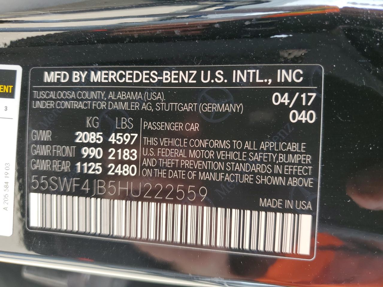 55SWF4JB5HU222559 2017 Mercedes-Benz C 300