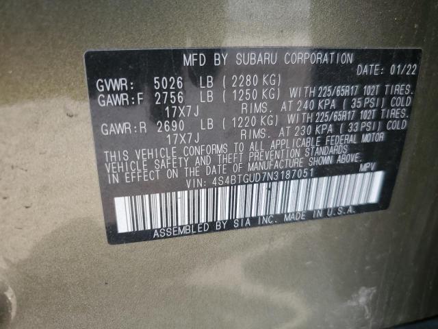 2022 Subaru Outback Wilderness VIN: 4S4BTGUD7N3187051 Lot: 59578754