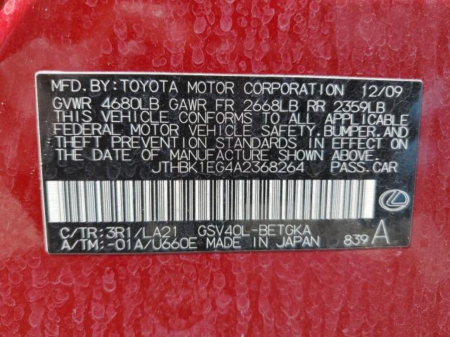 2010 Lexus Es 350 VIN: JTHBK1EG4A2368264 Lot: 57232904