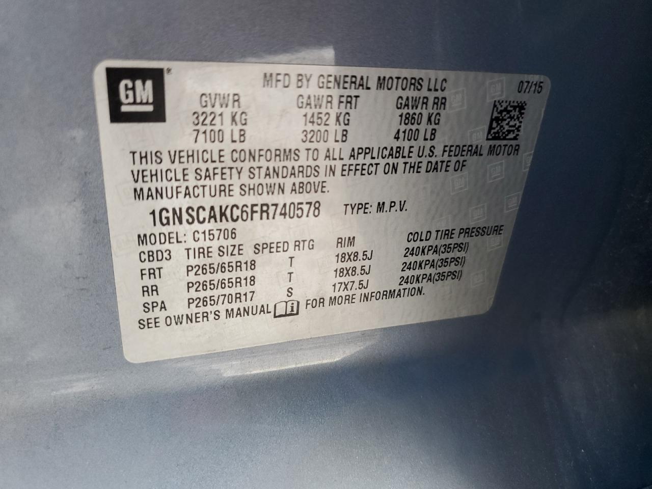 1GNSCAKC6FR740578 2015 Chevrolet Tahoe C1500 Ls