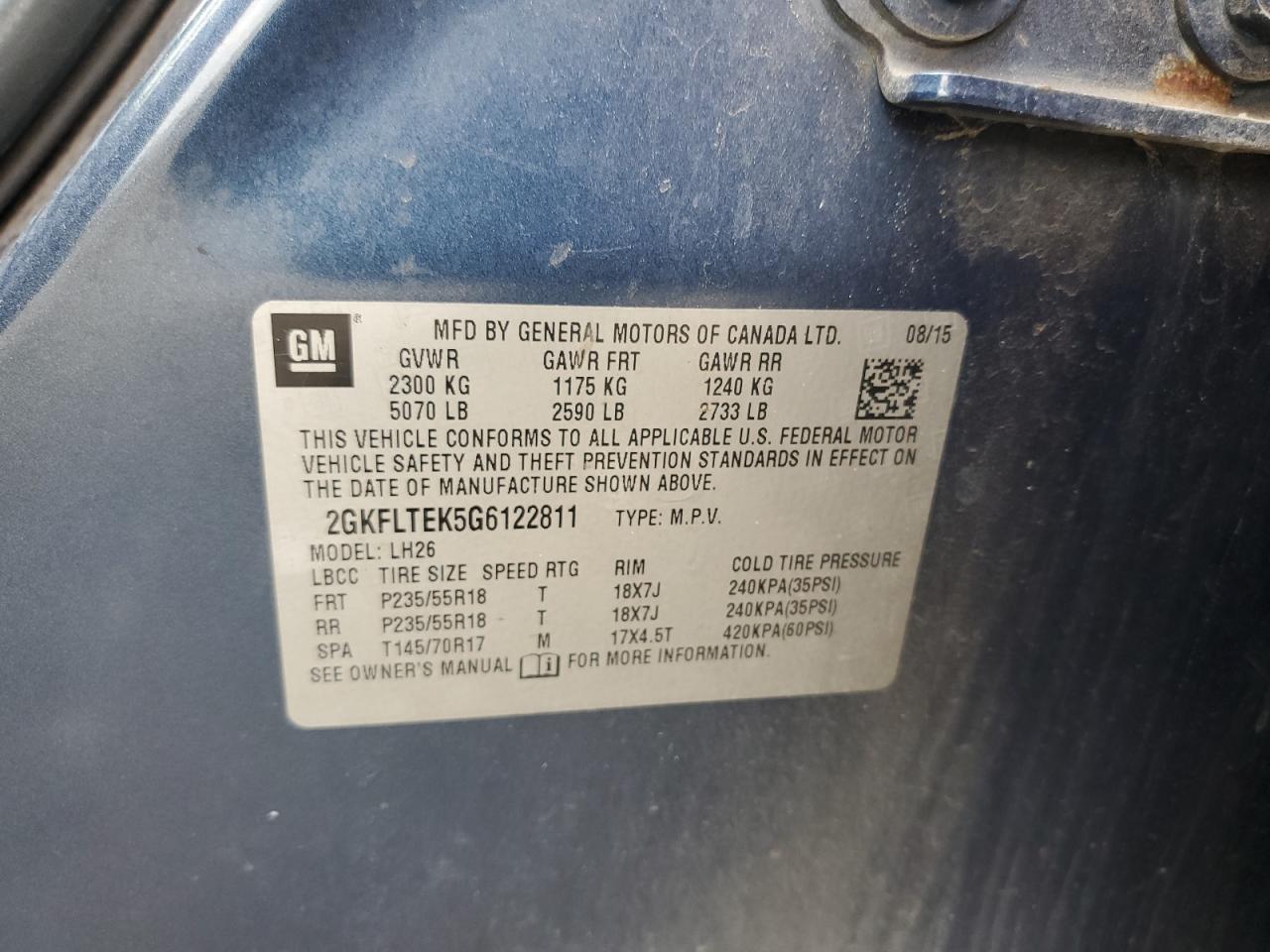 2GKFLTEK5G6122811 2016 GMC Terrain Sle