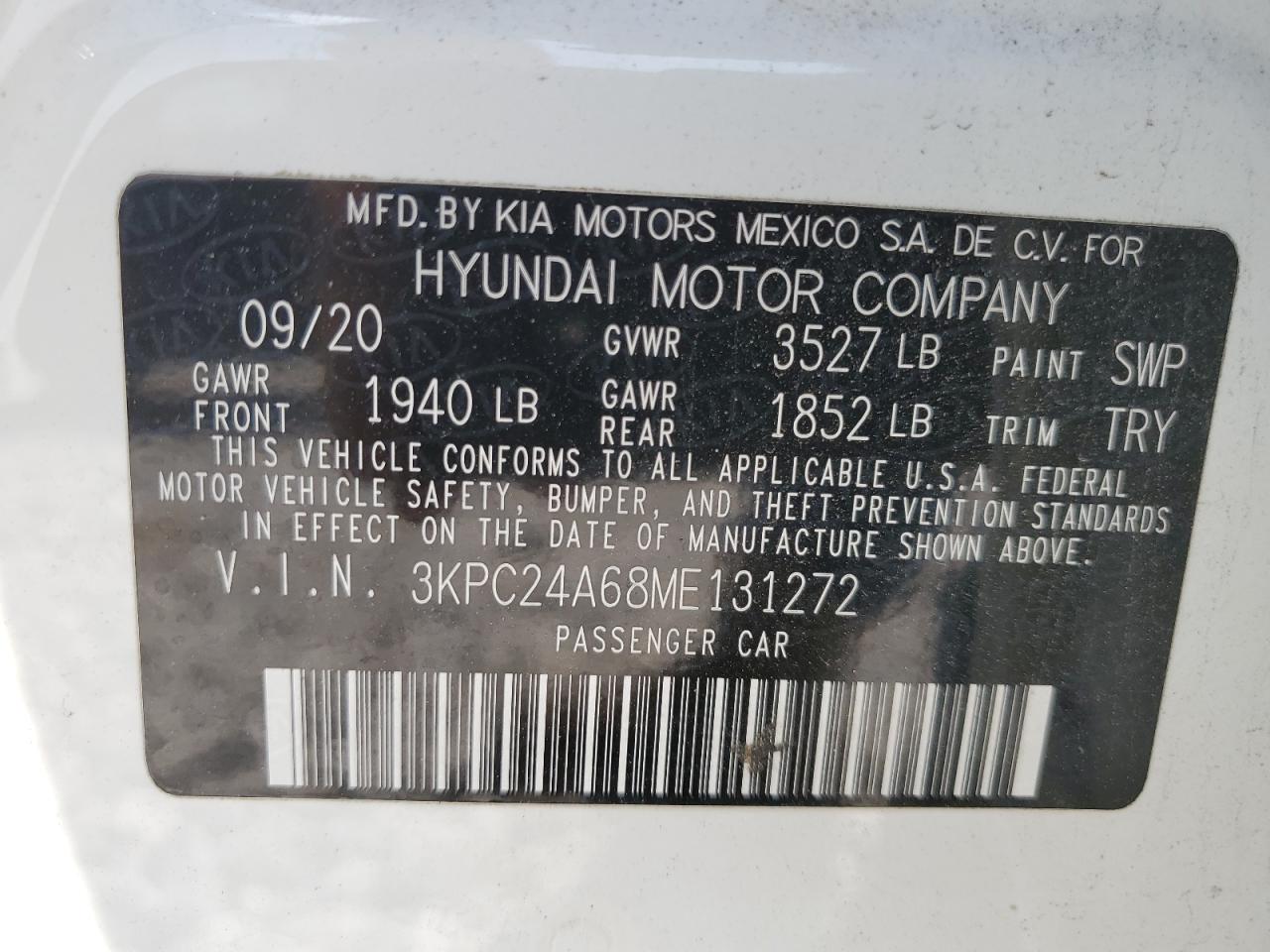3KPC24A68ME131272 2021 Hyundai Accent Se